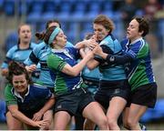 2 April 2016; Alison Phelan, MU Barnhall, is tackled by Roisin Murphy, left, and Ciara Breen, Gorey. Bank of Ireland Leinster League Women's Division 3 Final, Gorey v MU Barnhall. Donnybrook Stadium, Donnybrook, Dublin. Picture credit: Sam Barnes / SPORTSFILE