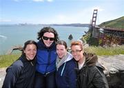 2 April 2010; Dublin footballers, from left, Denise Masterson, Cliodhna O'Connor, Sinead Aherne and Siobhan McGrath pictured in front of San Francisco Bay and the Golden Gate bridge during a sight seeing tour of San Francisco. TG4 O'Neill's Ladies Football All-Star Tour, San Francisco, California, USA. Picture credit: Brendan Moran / SPORTSFILE