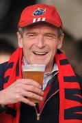 2 April 2010; Munster supporter Paul Mullins, from Limerick City, enjoys a pint ahead of the game. Celtic League, Munster v Leinster, Thomond Park, Limerick. Picture credit: Stephen McCarthy / SPORTSFILE