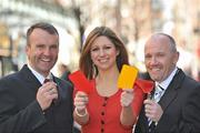 7 April 2010; Christine Heffernan, Interim Head of Corporate Affairs, Vodafone, with referees Diarmuid Kirwan, left, and Marty Duffy after they were presented with the Vodafone GAA Referee of the Year Awards for 2009. Westbury Hotel, Dublin. Picture credit: David Maher / SPORTSFILE