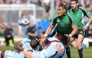 10 April 2010; Gerorge Naoupu, Connacht, in action against Olivier Miloud and Arnaud Tchougong, Bourgoin. Amlin Challenge Cup, Connacht v Bourgoin, Sportsground, Galway. Picture credit: Ray Ryan / SPORTSFILE