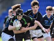 6 April 2016; Alan Doyle, Scoil Chonglais Baltinglass, is tackled by David Murdock, left, and Max McGloin, Dundalk Grammar School. Duff Cup Final, Dundalk Grammar School v Scoil Chonglais Baltinglass, Donnybrook Stadium, Donnybrook, Dublin. Picture credit: David Maher / SPORTSFILE