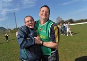10 April 2010; Kerry manager John Meyler celebrates with Kerry fan Paul Wallis. Allianz GAA Hurling National League Division 3A Final, Kerry v Derry, Padraig Pearses, Woodmount, Roscommon. Picture credit: Brian Lawless / SPORTSFILE