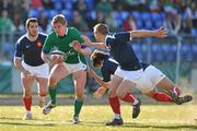 13 April 2010; Nat McDonald, Ireland, is tackled by Jean Pascal Barroque, France. U19 International Friendly, Ireland v France, Donnybrook Stadium, Dublin. Picture credit: Brendan Moran / SPORTSFILE