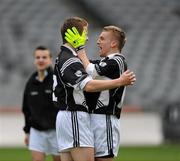 10 April 2010; Clonakilty CC players Gareth Boohig, left, and Gearóid Barry celebrate victory. All-Ireland Vocational Schools A Football Final, St Malachy's Castlewellan v Clonakilty CC, Croke Park, Dublin. Picture credit: Ray McManus / SPORTSFILE