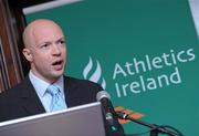 15 April 2010; Gareth Devlin, High Performance Manager, speaking at the launch of the Athletics Ireland High Performance Plan. Conrad Hotel, Earlsfort Terrace, Dublin. Picture credit: Pat Murphy / SPORTSFILE