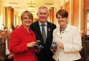 15 April 2010; Pictured at a Civic Reception for the GAA in advance of the 2010 GAA Annual Congress is Uachtarán Chumann Lúthchleas Gael Criostóir Ó Cuana with Minister for Social Development, Margaret Ritchie MLA, left, and Minister for Education, Caitríona Ruane MLA. Northern Ireland Assembly, Parliament Buildings, Stormont, Belfast, Co. Antrim. Picture credit: Ray McManus / SPORTSFILE