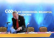 16 April 2010; Uachtarán Chumann Lúthchleas Gael Criostóir Ó Cuana before the opening session of the GAA Annual Congress. Slieve Donard Hotel, Newcastle, Co. Down. Picture credit: Ray McManus / SPORTSFILE