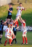 16 April 2010; Ed O'Donoghue, Ulster, wins possession in the line-out against Ali Kellock, Glasgow. Celtic League, Glasgow Warriors v Ulster. Firhill Arena, Glasgow, Scotland. Picture credit: Dave Gibson / SPORTSFILE