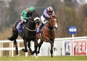 10 April 2016; Harzand, left, with Pat Smullen up, on their way to winning the P.W. McGrath Memorial Ballysax Stakes from second place Idaho with Colm O'Donoghue. Leopardstown, Co. Dublin. Picture credit: Matt Browne / SPORTSFILE