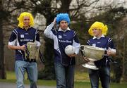 20 April 2010; Ulster Bank’s GAA stars Michael Fennelly, left, Seán Óg Ó hAilpín, centre, and Darran O'Sullivan step out in support of the first Ulster Bank All-Ireland Wig Walk which takes place on Sunday the 23rd of May in Dublin’s Phoenix Park. Ulster Bank is calling on people to don a wig and walk five kilometres to raise much needed funds for the Irish Cancer Society. The GAA trio each having captained their county to All-Ireland success, kicked off the initiative by trying on some colourful wigs to call on the public to register to take part in the walk on www.cancer.ie/ulsterbankwigwalk. Esker Park, Lucan , Co. Dublin. Picture credit: Pat Murphy / SPORTSFILE  *** Local Caption ***