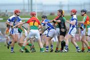 18 April 2010; Referee Tony Carroll intervenes as players from both teams become involved in a tussle. Allianz GAA Hurling National League, Division 2, Round 7, Carlow v Laois, Dr Cullen Park, Carlow. Picture credit: Brian Lawless / SPORTSFILE