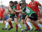 18 April 2010; Frank Murphy, Connacht, is tackled by Damien Varley, Munster. Celtic League, Connacht v Munster, Sportsground, Galway. Picture credit: Ray Ryan / SPORTSFILE