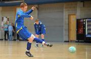 19 April 2010; Danny Ledwith, IT Carlow, shoots to score his side's third goal from a penalty. National Colleges and Universities Futsal Cup Final, IT Carlow v DIT, University of Limerick, Limerick. Picture credit: Diarmuid Greene / SPORTSFILE