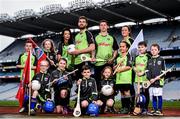 12 April 2016; TV star Moone Boy, David Rawle, joined a host of GAA stars today at Croke Park to launch Kellogg’s GAA Cúl Camps 2016. The summer camps attract over 100,000 children and are hosted in more than 1,000 locations nationwide. Costing just Ä55 for a full week of fun, coaching and a free kit, Kelloggís is on a mission for the promotion of nutrition coupled with physical activity. Sign up for Kellogg’s GAA Cúl Camps at www.kelloggsculcamps.gaa.ie. Pictured are Cork camogie player Aisling Thompson, Mayo footballer Aidan O'Shea, Kilkenny hurler TJ Reid and Armagh ladies footballer Aimee Mackin with children from Gaelscoil Choláiste Mhuire. Croke Park, Dublin. Picture credit: Ramsey Cardy / SPORTSFILE