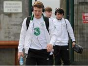 14 April 2016; Eoghan Morgan, Republic of Ireland, arrives at the ground with his teammates ahead of their match against Scotland. Schoolboys International - Centenary Shield in association with Inspiresport, Republic of Ireland v Scotland. Killarney Celtic FC, Killarney, Co. Kerry. Picture credit: Seb Daly / SPORTSFILE