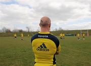20 April 2010; Munster's Peter Stringer, with stitches in the back of his head, watches on during squad training, ahead of their Celtic League game against Ospreys on Saturday. University of Limerick, Limerick.  Picture credit: Brian Lawless / SPORTSFILE