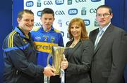20 April 2010; At the launch of the 2010 ESB GAA Minor Championships are, from left, Tipperary manager Tadhg Duggan and John Callaghan with Lisa Browne, Sponsorship Manager, ESB, and former Tipperary hurler Conal Bonner of ESB. ESB, in partnership with the GAA, will be delivering a players' sustainability programme, focused specifically on the needs of minor players throughout the championships. Croke Park, Dublin. Picture credit: Brendan Moran / SPORTSFILE