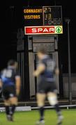 21 April 2010; The scoreboard indicates the final score - Connaught 27 Leinster 13. score. Celtic League, Connacht v Leinster, Sportsground, Galway. Picture credit: Ray Ryan / SPORTSFILE