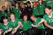 22 April 2010; Members of the Republic of Ireland team who arrived home after qualifying for the European Women's U17 Championships Semi-Finals. The team were due to arrive home on Saturday 18th April but were delayed in Istanbul due to the disruption to air travel. Dublin Airport, Dublin. Picture credit: Brian Lawless / SPORTSFILE