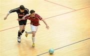 19 April 2010; Luis Javier Bayero Rubio, NUIG, in action against Tony Tumelty, Queens University. National Colleges and Universities Futsal Cup Quarter Final 2, NUIG v Queens University, University of Limerick, Limerick. Picture credit: Diarmuid Greene / SPORTSFILE