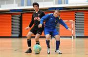 19 April 2010; Garrett Quinn, Queens University, in action against Patrick Carey, IT Carlow. National Colleges and Universities Futsal Cup Semi-Final 2,  IT Carlow v Queens University, University of Limerick, Limerick. Picture credit: Diarmuid Greene / SPORTSFILE