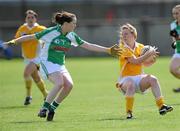 25 April 2010; Maread Cooper, Antrim, in action against Paula Donnelly, Limerick. Bord Gais Energy Ladies National Football League Division 4 Semi-Final, Antrim v Limerick, Lorcan O'Toole Park, Crumlin, Dublin. Picture credit: Matt Browne / SPORTSFILE