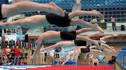 29 April 2010; Conor Leaney, from Larne Swimming Club, Co. Antrim, fourth from left, dives in on his way to winning the Men's 200 meter Freestyle Final. 2010 Irish Long Course National Championship Finals, National Aquatic Crentre, Abbotstown, Dublin. Picture credit: Matt Browne / SPORTSFILE