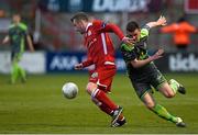 18 April 2016; Stephen Elliott, Shelbourne, in action against Dan Byrne, Bohemians. EA Sports Cup Second Round Pool 4, Shelbourne v Bohemians. Tolka Park, Dublin. Picture credit: David Fitzgerald / SPORTSFILE