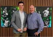 18 April 2016; Shane Carey, DCU, from Monaghan with his father Paul Carey, after collecting his Independent.ie Football Rising Stars Award. Independent.ie Football Rising Stars Awards. Croke Park, Dublin. Picture credit: Seb Daly / SPORTSFILE