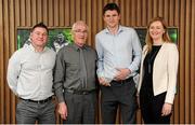 18 April 2016; Phillip O'Donnell, DCU, from Donegal, is joined by brother in law Stephen Flanagan, father Philip O'Donnell Snr, and sister Kathy O'Donnell, after collecting his Independent.ie Football Rising Stars Award. Independent.ie Football Rising Stars Awards. Croke Park, Dublin. Picture credit: Seb Daly / SPORTSFILE