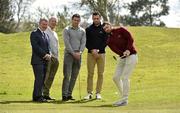 19 April 2016; Ireland rugby player Rob Kearney pitches onto the 18th green. Druids Glen CEO Edward Stephenson and ambassadors Fergus McFadden, Rob and Dave Kearney joined Jonathan Irwin from the Jack & Jill Foundation to launch the Jack & Jill Annual Golf Classic which will take place in Druids Glen Hotel & Golf Resort on Friday 13th May 2016. The classic is open to teams of four and the donation per team is €1,024, the equivalent of one month’s nursing care for one Jack & Jill baby. Team slots are filling up fast - if you wish to book a team, please contact the Jack & Jill office on 045 894538.  . Druids Glen Resort, Newtownmountkennedy, Co. Wicklow. Picture credit: Matt Browne / SPORTSFILE