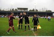 24 April 2010; The Mervue United captain Eric Browne and referee John Grimes greet each other before the game. Airtricity League First Division, Mervue United v Salthill Devon, Terryland Park, Galway. Picture credit: Ray McManus / SPORTSFILE