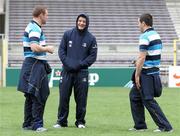 30 April 2010; Leinster's Brian O'Driscoll shares a joke with Stephen Keogh, left, and Shane Jennings, right, during the squad Captain's Run ahead of their Heineken Cup Semi-Final against Toulouse on Saturday. Le Stadium, Toulouse, France. Picture credit: Manuel Blondeau / SPORTSFILE