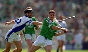 10 June 2001; Barry Foley of Limerick in action against James Murray of Waterford during the Guinness Munster Senior Hurling Championship Semi-Final match between Limerick and Waterford at Páirc Uí Chaoimh in Cork. Photo by Brendan Moran/Sportsfile