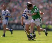 10 June 2001; Barry Foley of Limerick in action against James Murray of Waterford during the Guinness Munster Senior Hurling Championship Semi-Final match between Limerick and Waterford at Páirc Uí Chaoimh in Cork. Photo by Brendan Moran/Sportsfile