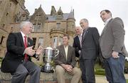 10 May 2010; Ulster GAA President Aoghan Farrell with, from left to right, Armagh manager Paddy O'Rourke, Antrim manager Liam Bradley, Tyrone manager Mickey Harte and Monaghan manager Seamus McEnaney at the launch of the Ulster Senior Football & Ladies Football Championships. Belfast Castle, Belfast, Co. Antrim. Picture credit: Oliver McVeigh / SPORTSFILE