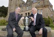 10 May 2010; Tyrone manager Mickey Harte, left, and Antrim manager Liam Bradley at the launch of the Ulster Senior Football & Ladies Football Championships. Belfast Castle, Belfast, Co. Antrim. Picture credit: Oliver McVeigh / SPORTSFILE