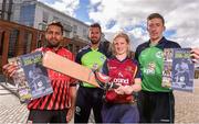 26 April 2016; Cricket Ireland have launched an ambitious five-year plan to become a mainstream sport, with the goal of taking the game to new audiences and beginning to rival the popularity of football, rugby and GAA by 2020. The KPC Group were unveiled at the event as main team sponsor for the next three years as well as headline sponsor of the forthcoming home series against Sri Lanka and Pakistan, and the prestigious Cricket Ireland Awards. In further good news at the event, Irish sports company O'Neills are putting their shirts on further success for the Ireland cricket team by extending their sponsorship deal for a further four years to the end of the decade. Cricket Ireland and O’Neills also revealed plans for an exciting new joint venture between both parties to launch a new online store where people can buy replica kit, leisure wear and cricket equipment and accessories. For more information please see www.cricketireland.ie. Pictured at the launch of the Cricket Ireland Strategic Plan were players from left, Simi Singh, Max Sorensen, Una Raymond Hoey and Peter Chase. Smithfield Square, Smithfield, Dublin 7.  Picture credit: David Maher / SPORTSFILE