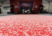 26 April 2016; Hail stones sit on the entertainment stage ahead of the first day's racing at the Punchestown Festival. Punchestown, Co. Kildare. Picture credit: Seb Daly / SPORTSFILE