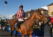 26 April 2016; Davy Russell enters the winner's enclosure after winning the Growise Champion Novice Steeplechase on Zabana. Punchestown, Co. Kildare. Photo by Sportsfile