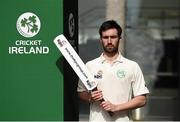 27 April 2016; Cricket Ireland have launched an ambitious five-year plan to become a mainstream sport, with the goal of taking the game to new audiences and beginning to rival the popularity of football, rugby and GAA by 2020. The KPC Group were unveiled at the event as main team sponsor for the next three years as well as headline sponsor of the forthcoming home series against Sri Lanka and Pakistan, and the prestigious Cricket Ireland Awards. In further good news at the event, Irish sports company O'Neills are putting their shirts on further success for the Ireland cricket team by extending their sponsorship deal for a further four years to the end of the decade. Cricket Ireland and O’Neills also revealed plans for an exciting new joint venture between both parties to launch a new online store where people can buy replica kit, leisure wear and cricket equipment and accessories. For more information please see www.cricketireland.ie. Pictured at the launch of the Cricket Ireland Strategic Plan is Ireland player Andrew Balbirnie. Ulster University Jordanstown, Belfast, Co. Antrim. Picture credit: Oliver McVeigh / SPORTSFILE