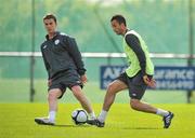 16 May 2010; Republic of Ireland's Keith Fahey in action against his team-mate Kevin Foley during squad training ahead of their forthcoming training camp and international friendlies against Paraguay and Algeria. Gannon Park, Malahide, Dublin. Picture credit: David Maher / SPORTSFILE