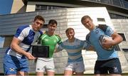 29 April 2016; Pictured at the launch of Sports Surgery Clinic’s pilot study to assess the effects of rehabilitation post concussion in adolescent rugby players and the development of a Concussion Passport screening service are Senior cup players from left, Jordan Larmour, St Andrews College, Micheál O'Kennedy, Gonzaga College, Liam Turner, Blackrock College, and Scott Penny, St Michael's College. Sports Surgery Clinic, Santry Demesne, Dublin 9.  Picture credit: Piaras Ó Mídheach / SPORTSFILE