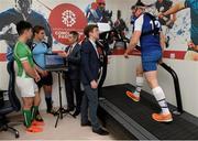 29 April 2016; Pictured at the launch of Sports Surgery Clinic’s pilot study to assess the effects of rehabilitation post concussion in adolescent rugby players and the development of a Concussion Passport screening service are, from left, Micheál O'Kennedy, Gonzaga College, Scott Penny, St Michael's College, Dr Ciaran Cosgrave, Consultant in Sports & Exercise Medicine at Sports Surgery Clinic and lead doctor for Leinster Rugby, Colm Fuller, lead musculoskeletal physiotherapist at Sports Surgery Clinic, and Jordan Larmour, St Andrews College. Sports Surgery Clinic, Santry Demesne, Dublin 9.  Picture credit: Piaras Ó Mídheach / SPORTSFILE