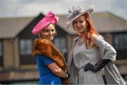 29 April 2016; Racegoers Rebecca Haughan, from Newcastle, Co. Dublin, and Anna Carthy, from Rathfarnam, Co. Dublin, ahead of the races. Punchestown, Co. Kildare. Picture credit: Cody Glenn / SPORTSFILE