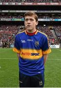 24 April 2016; Ciaran Byrne, Co. Tipperary, reading a line of the Proclamation during the Laochra entertainment performance after the Allianz Football League Final. Allianz Football League Finals, Croke Park, Dublin.  Picture credit: Brendan Moran / SPORTSFILE