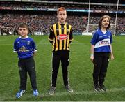 24 April 2016; JJ Ryan, centre, Co. Kilkenny, reading a line of the Proclamation during the Laochra entertainment performance after the Allianz Football League Final. Allianz Football League Finals, Croke Park, Dublin.  Picture credit: Brendan Moran / SPORTSFILE
