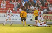 21 May 2010; Stuart Byrne, St Patrick's Athletic, shoots to score his side's third goal. Airtricity League Premier Division, St Patrick's Athletic v Bohemians, Richmond Park, Inchicore, Dublin. Picture credit: David Maher / SPORTSFILE