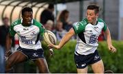 29 April 2016; John Cooney, Connacht, passes to team-mate Niyi Adeolokun. Guinness PRO12 Round 21, Benetton Treviso v Connacht. Stadio Monigo, Treviso, Italy. Picture credit: Daniele Resini / SPORTSFILE